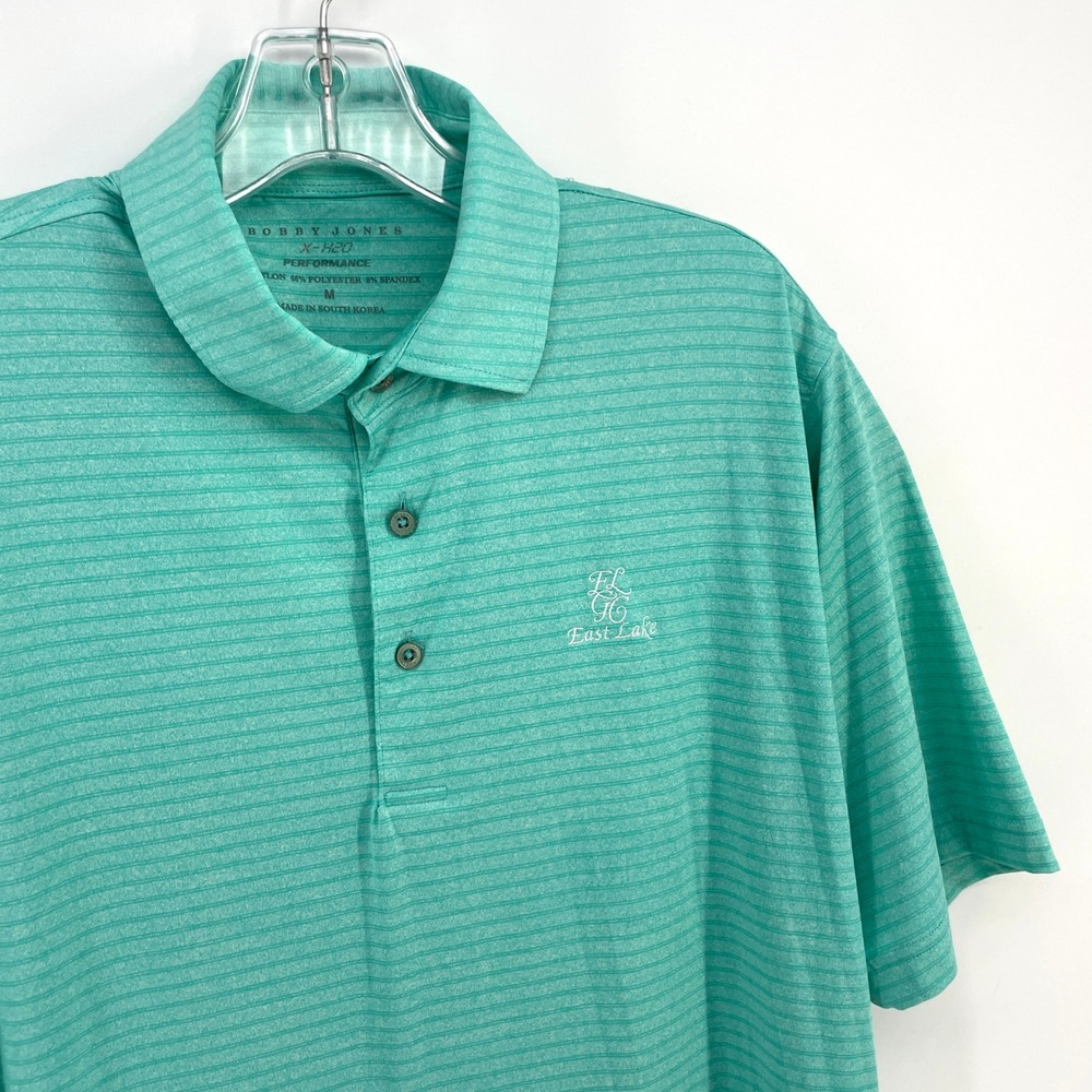 East Lake Golf Bobby Jones X-H2O Performance Polo Shirt Mens M Green Striped PGA